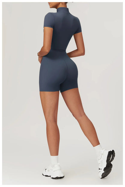 One Piece Jumpsuit Summer Short Sleeve Zipper Sports Wear Gym Fitness Bodysuits Women Dance Running Workout Clothes Yoga Suit The Clothing Company Sydney