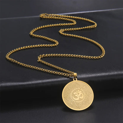 Yoga Lotus Om Aum Symbol Pendant Necklace Hindu Buddhist Stainless Steel Chain Meditation Spiritual Religious Jewellery The Clothing Company Sydney