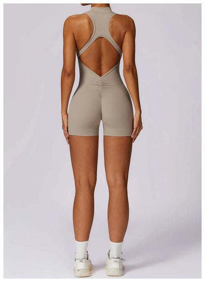 V Back Scrunch Sports Jumpsuit Women Gym Rompers Sleeveless Sportswear Zipper One-Piece Suit Yoga Clothing - The Clothing Company Sydney