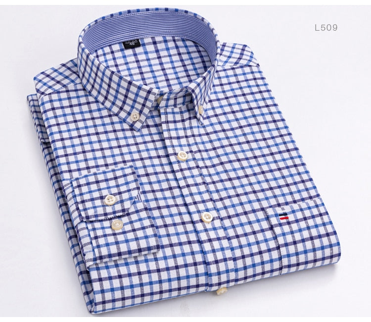 Men's Versatile Casual Checkered Oxford Cotton Shirts Single Pocket Long Sleeve Standard-fit Button Down Gingham Striped Shirt The Clothing Company Sydney