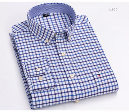 Men's Versatile Casual Checkered Oxford Cotton Shirts Single Pocket Long Sleeve Standard-fit Button Down Gingham Striped Shirt The Clothing Company Sydney