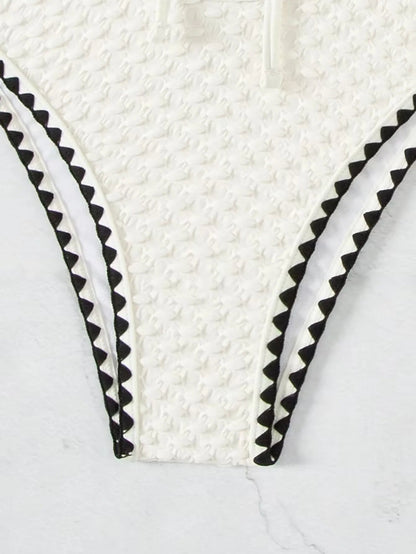 Swimwear White 2 Piece Strapless Swimsuit Bandeau Backless Bikini Set Lace-up Patchwork Bathing Suit The Clothing Company Sydney