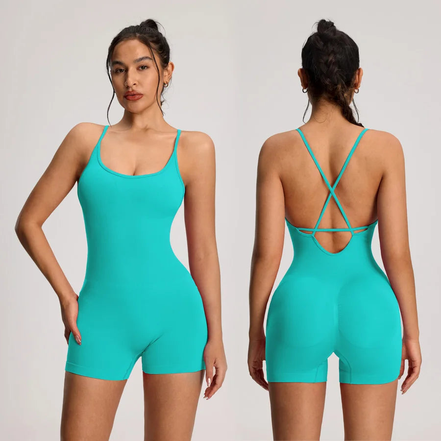 One Piece Backless Women's Bodysuit Yoga Combi-pants Shorts Jumpsuits Gym-to-Street Overalls Summer Fitness Jumpsuit Romper - The Clothing Company Sydney