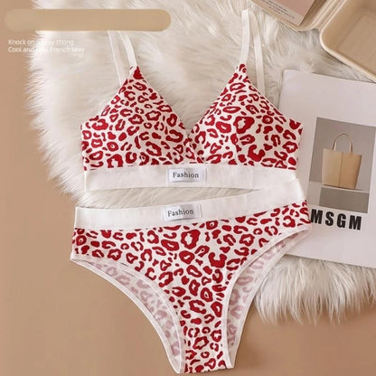 Women's Seamless Bra Set Leopard V-neck Brassieres and Low Rise Panties Lingerie Sport Bra Top Female Cotton Underwear Set - The Clothing Company Sydney