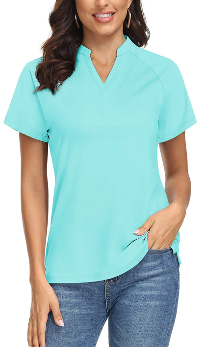 UPF 50+ V-neck Short Sleeve Golf Polo Shirts Women's Quick Dry Sun/UV Protection T-shirts Outdoor Sports Pullover Tops The Clothing Company Sydney