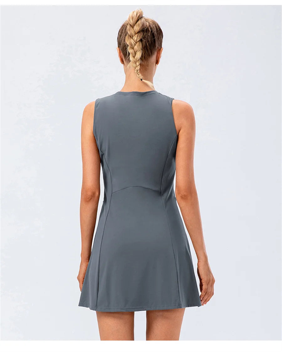 Tennis Dress With Separate Shorts Sleeveless Golf Sport Skirts Set with Pockets Training Running Fitness Badminton Dress - The Clothing Company Sydney