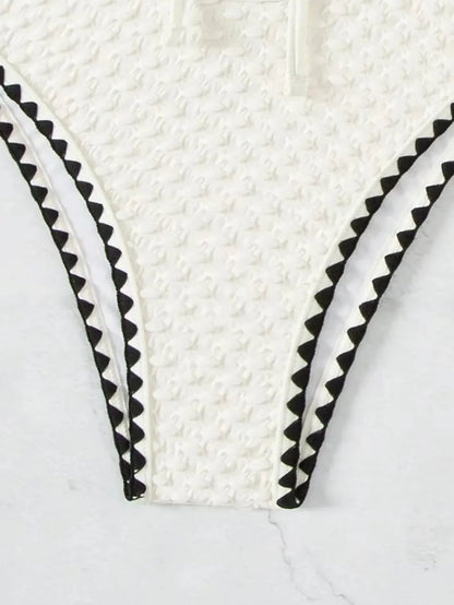 Swimwear White 2 Piece Strapless Swimsuit Bandeau Backless Bikini Set Lace-up Patchwork Bathing Suit The Clothing Company Sydney