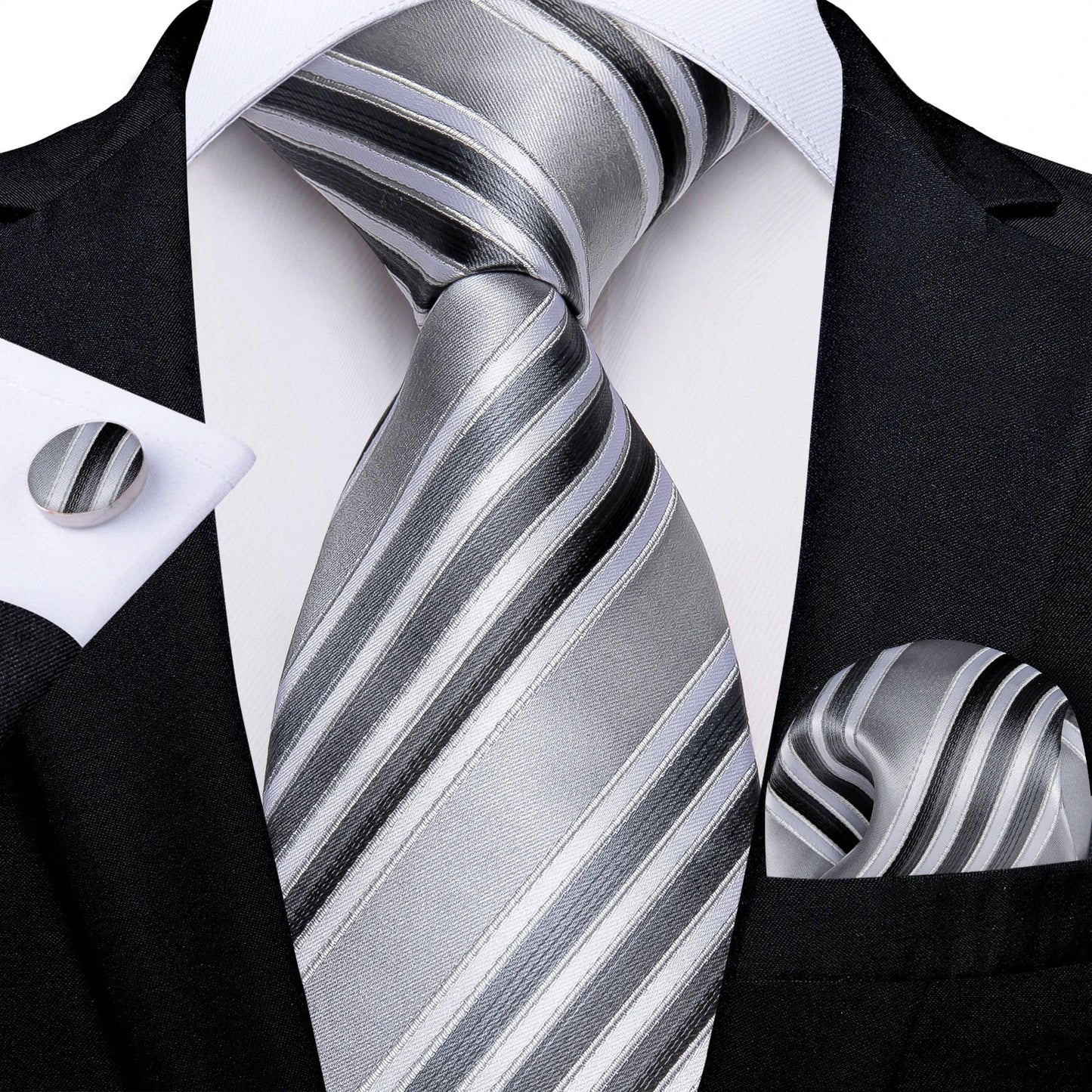 Gray Paisley Silk Tie Set – Men’s Wedding Tie, Pocket Square & Cufflinks The Clothing Company Sydney