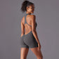 Hollow Backless Sport Jumpsuit Short Woman One Piece Gym Outfit Sleeveless Zipper Fitness Overalls Yoga Romper