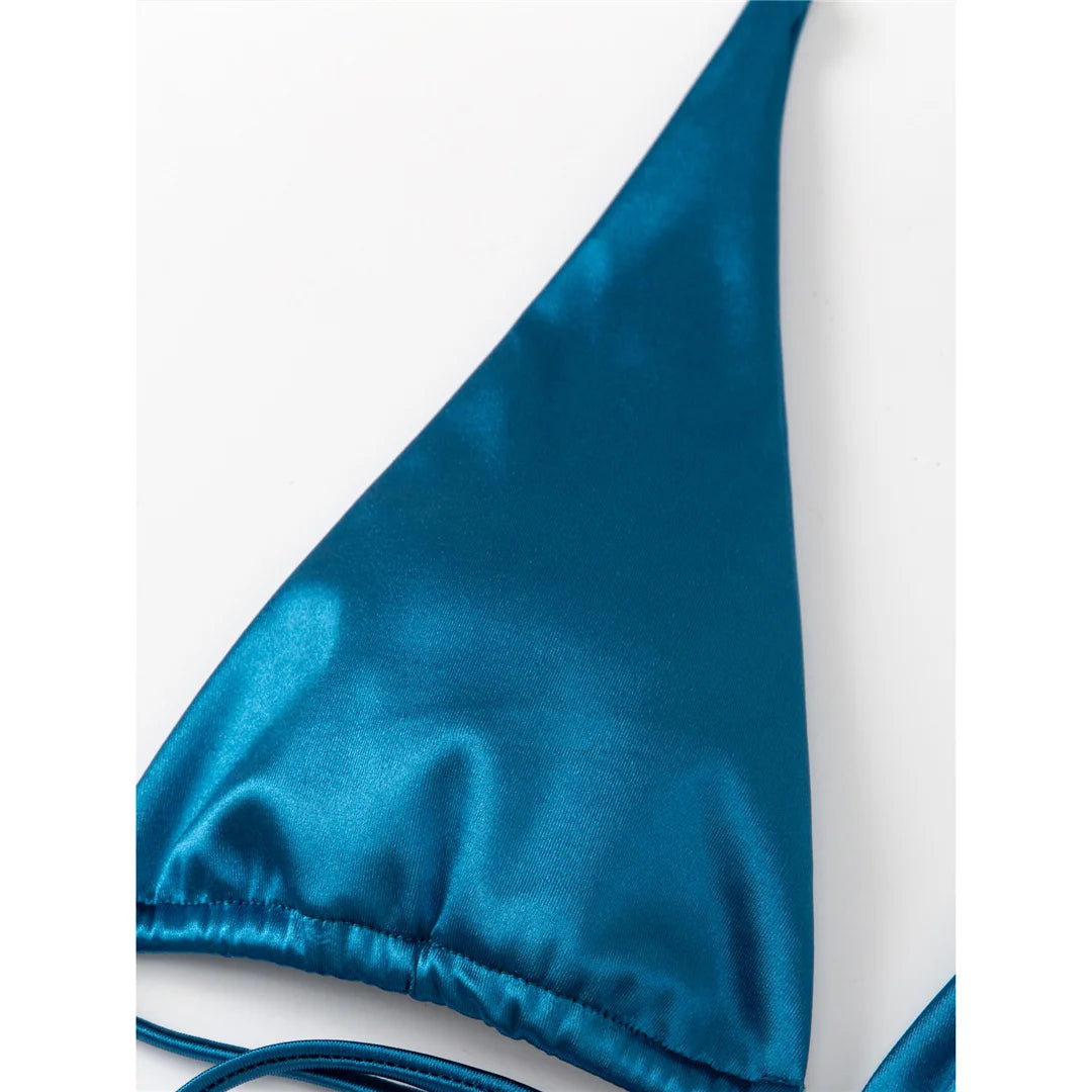 2 Piece Halter Satin Brazilian Bikini Swimwear Swimsuit Two piece Bikini set Bather Bathing Suit - The Clothing Company Sydney