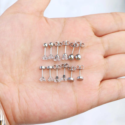 3-8mm Small Black Silver Colour Earrings Stone CZ Crystal Ear Studs Surgical Steel Cubic Unisex Accessories - The Clothing Company Sydney
