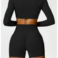 2 Piece Long Sleeve Gym Set Women Yoga Clothes Quick-Drying Sportswear Running Leggings Workout Sports Crop Top Shorts