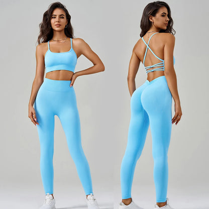 2 Piece Seamless Yoga Set Women Sports Outfit Crisscross Back Bra Fitness Suit High Waist Leggings Running Workout Tracksuit The Clothing Company Sydney