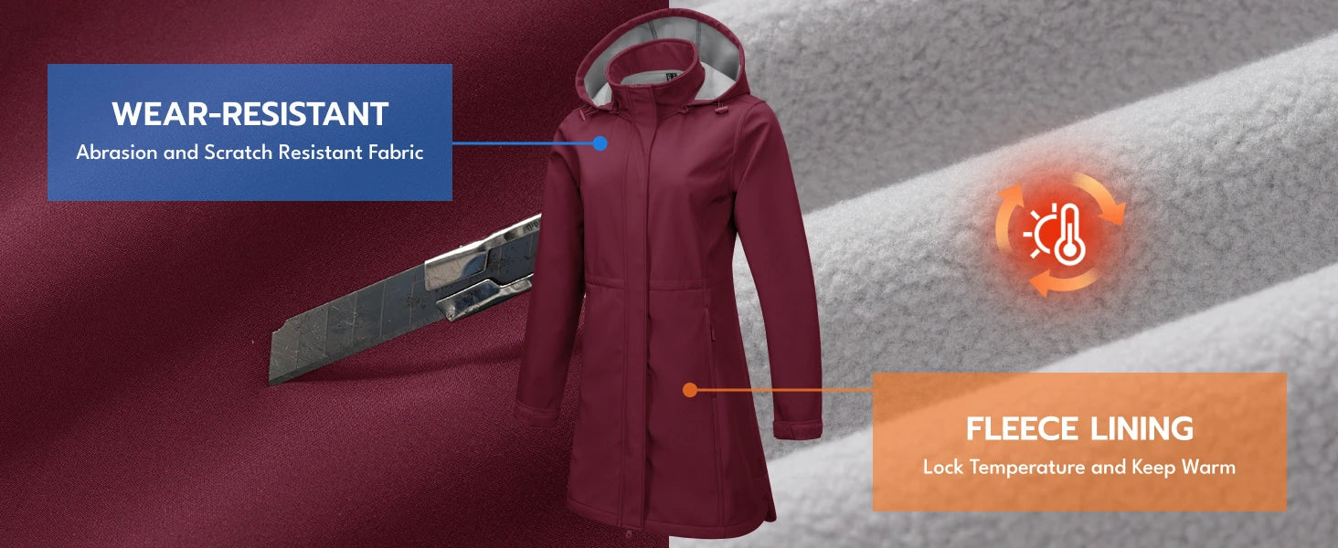 Long Fleece Lined Jackets Womens Warm Winter Softshell Jackets Windproof Hooded Rain Coat Outdoor Windbreaker Parka The Clothing Company Sydney