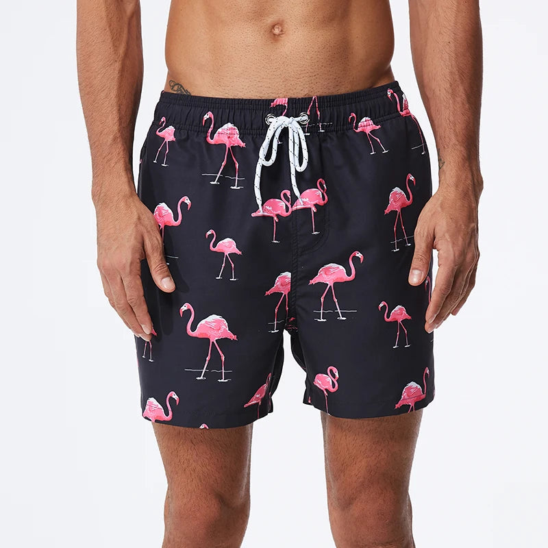 Summer Mens Swim Shorts Beach Quick Dry Printing Swimsuit Plus Size Mesh Liner Surfing Gym Board Shorts