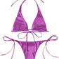 Metallic Halter Triangle Swimsuit Women Swimwear Bathing Suits Brazilian Thong Micro Bikinis Set Beach Wear