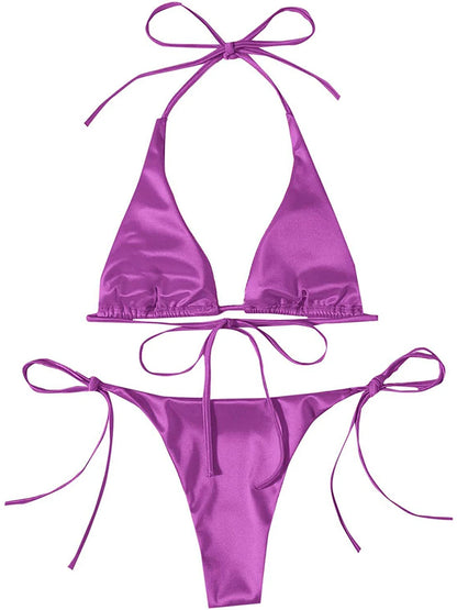 Metallic Halter Triangle Swimsuit Women Swimwear Bathing Suits Brazilian Thong Micro Bikinis Set Beach Wear - The Clothing Company Sydney