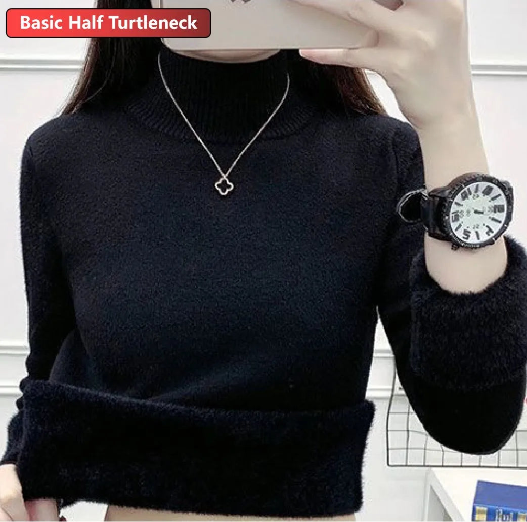 Ladies Turtleneck Winter Sweater Women Elegant Thick Velvet Lined Warm Knitted Pullover Slim Tops Jersey Knitwear Jumper The Clothing Company Sydney