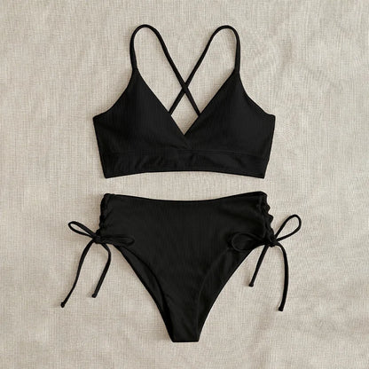 V-Neck Split Bikini Set for Women Swimsuit Lace Up Triangular Beach Swimwear Bathing Suit The Clothing Company Sydney