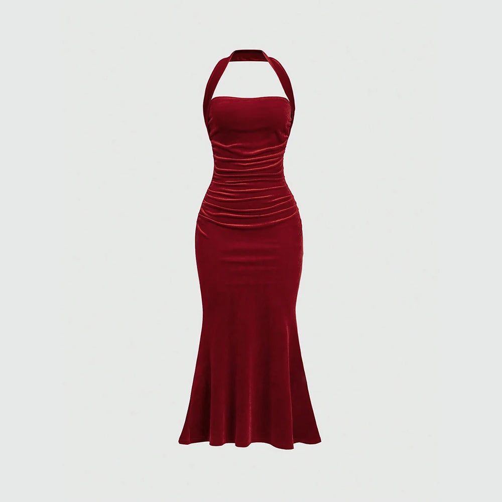 Women's Summer Elegant Plain Sleeveless Halter Neck Wrap Maxi Prom Dresses The Clothing Company Sydney