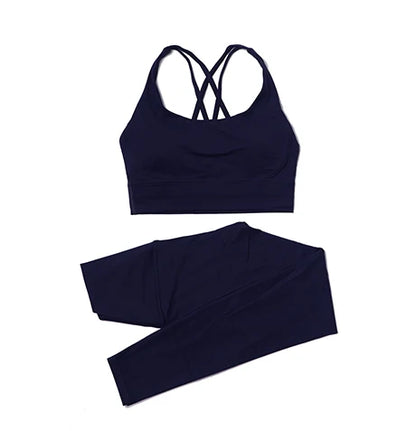 Nylon Yoga Set Women's Tracksuit Gym Fitness Set Woman 2 Piece Leggings Sports Bra Breathable Sportwear