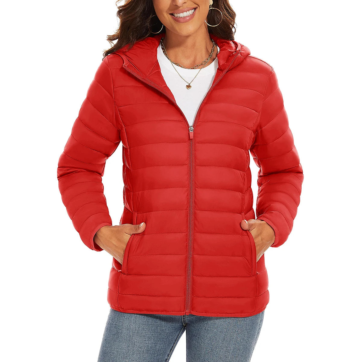 Warm Puffer Jackets Hooded Womens Full Zip Multi-pockets Quilted Jacket Winter Waterproof Camping Down Coat Lightweight Parka The Clothing Company Sydney