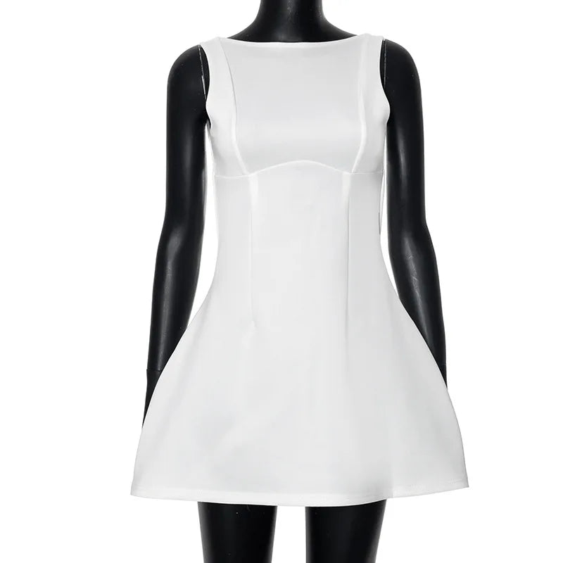 Women's Summer Short Backless Wedding Party Elegant Casual White Slip Sundress Sleeveless Dress - The Clothing Company Sydney