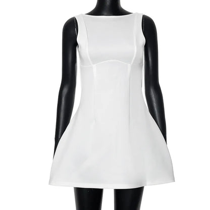 Women's Summer Short Backless Wedding Party Elegant Casual White Slip Sundress Sleeveless Dress - The Clothing Company Sydney