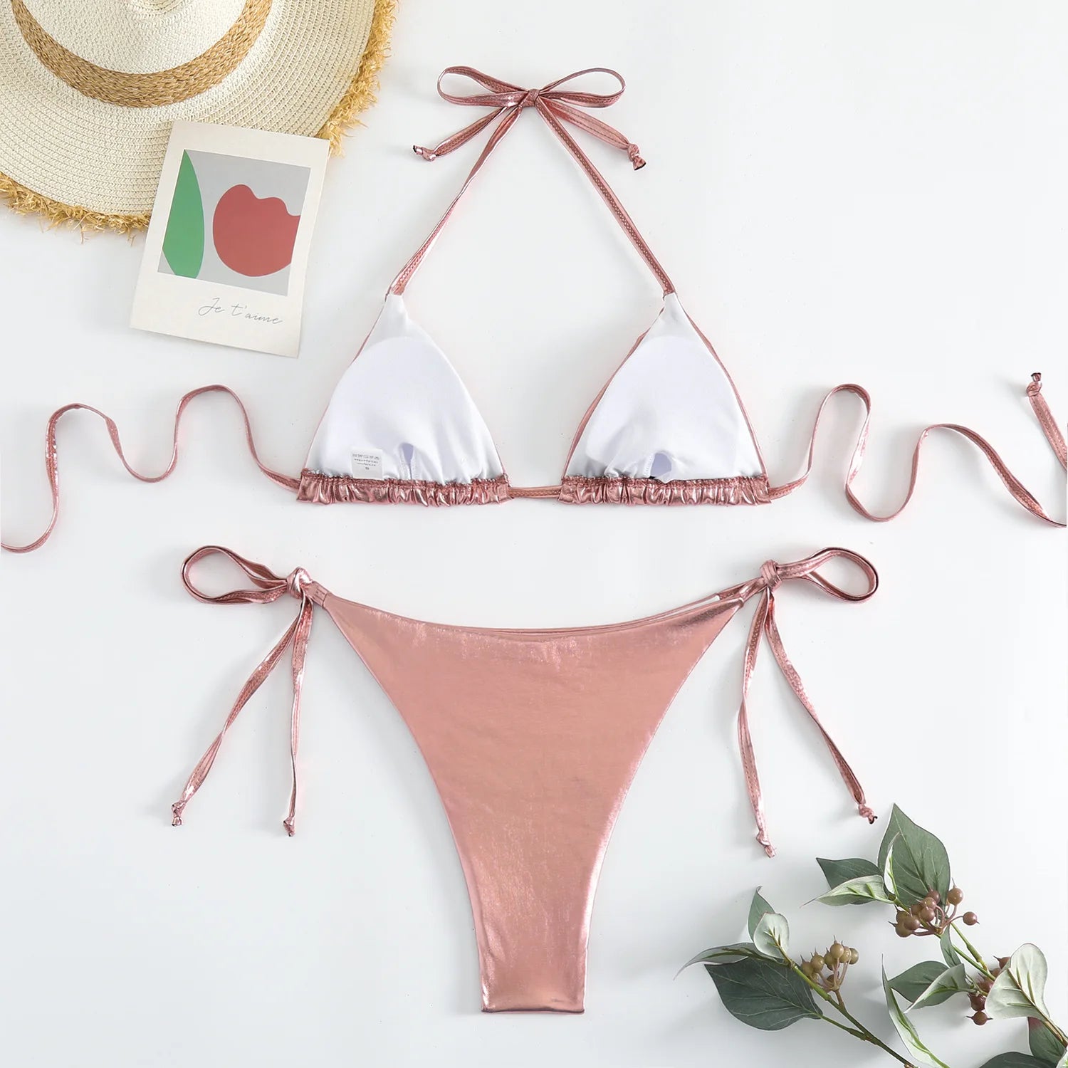 2 Piece Shiny Triangle Micro Thong Bikinis Sets Swimsuit Mini Swimwear Bathing Swiming Suits - The Clothing Company Sydney