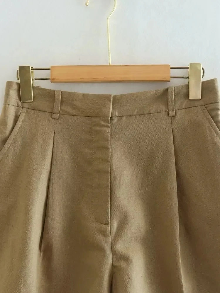 2 Piece Women's Suit Button V Neck Waistcoats Elegant Vest Top Zipper High Waist Slim Pants Shorts Summer Female Streetwear - The Clothing Company Sydney