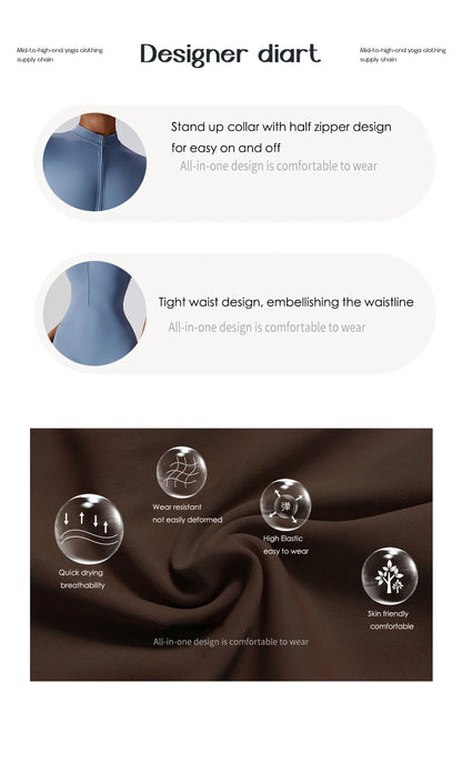 Summer Women's One-piece Yoga Pants Short Sleeve Shorts Overalls Zipper Front High Elastic Cycling Seamless Bodybuilding Bodysuit - The Clothing Company Sydney