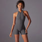 Hollow Backless Sport Jumpsuit Short Woman One Piece Gym Outfit Sleeveless Zipper Fitness Overalls Yoga Romper