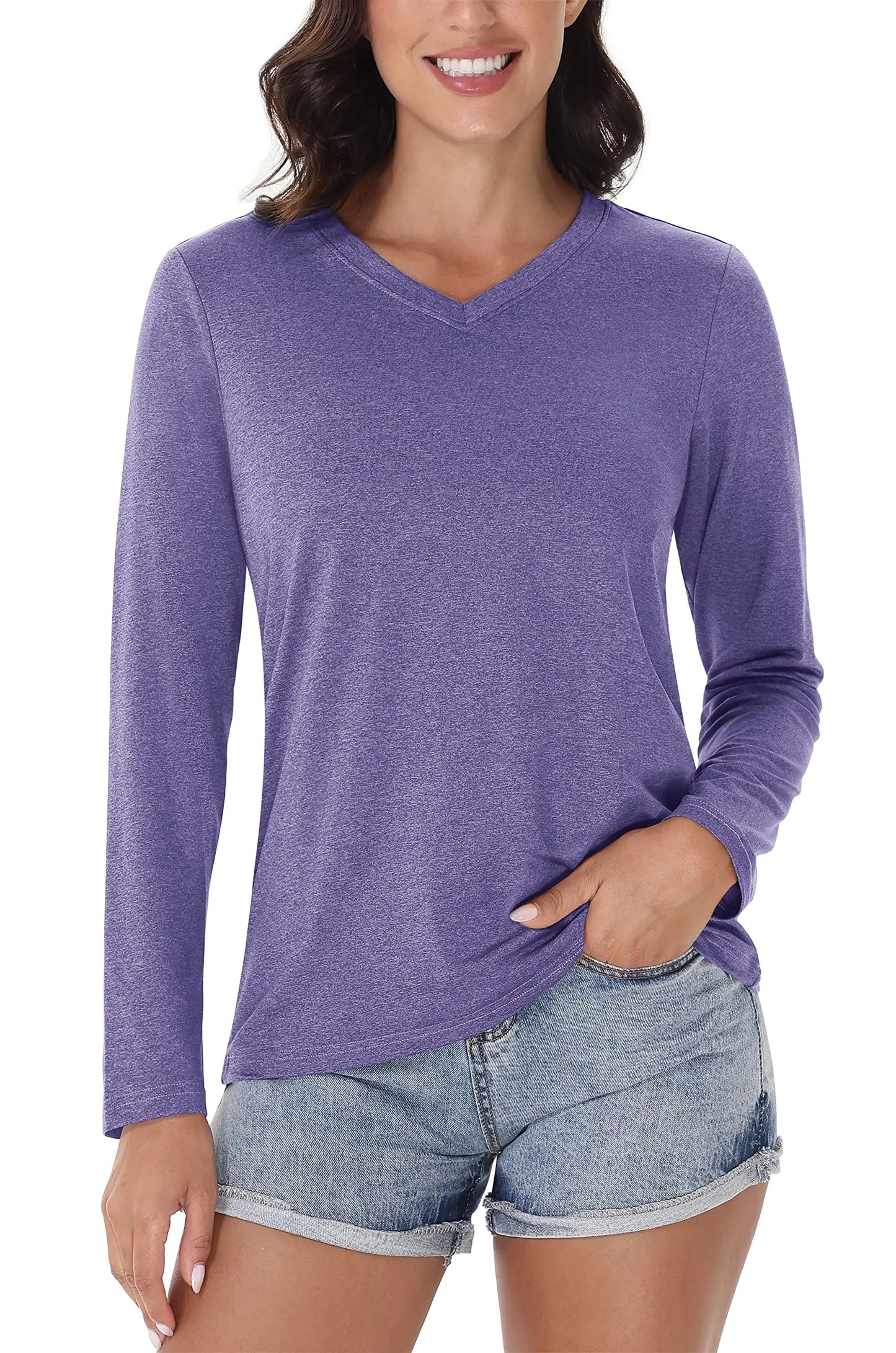 UPF 50+ Sun Protection Long Sleeve Shirts Womens V Neck Summer T-Shirts Outdoor Athletic Workout Running Gym Sportswear The Clothing Company Sydney