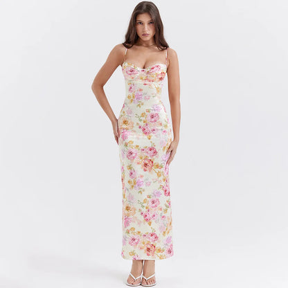 Summer Spaghetti Strap Floral Print Party Dresses Elegant Maxi Bodycon Wedding Guest Holiday Dress The Clothing Company Sydney