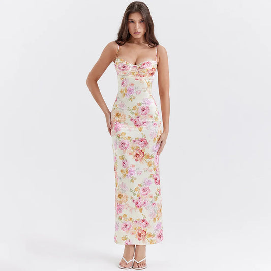 Summer Spaghetti Strap Floral Print Party Dresses Elegant Maxi Bodycon Wedding Guest Holiday Dress The Clothing Company Sydney
