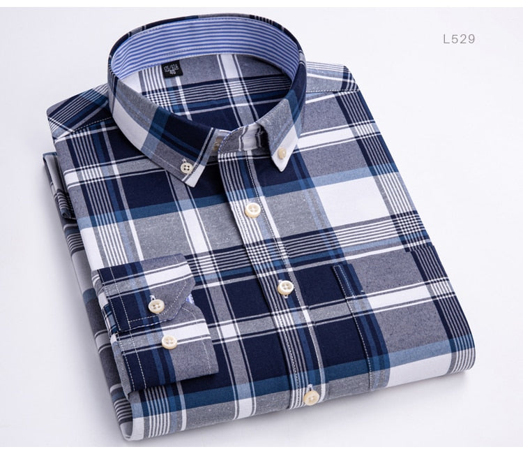Men's Versatile Casual Checkered Oxford Cotton Shirts Single Pocket Long Sleeve Standard-fit Button Down Gingham Striped Shirt The Clothing Company Sydney