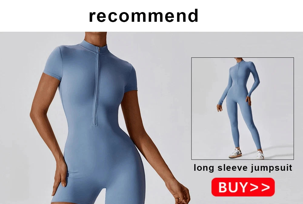 Summer Women's One-piece Yoga Pants Short Sleeve Shorts Overalls Zipper Front High Elastic Cycling Seamless Bodybuilding Bodysuit - The Clothing Company Sydney