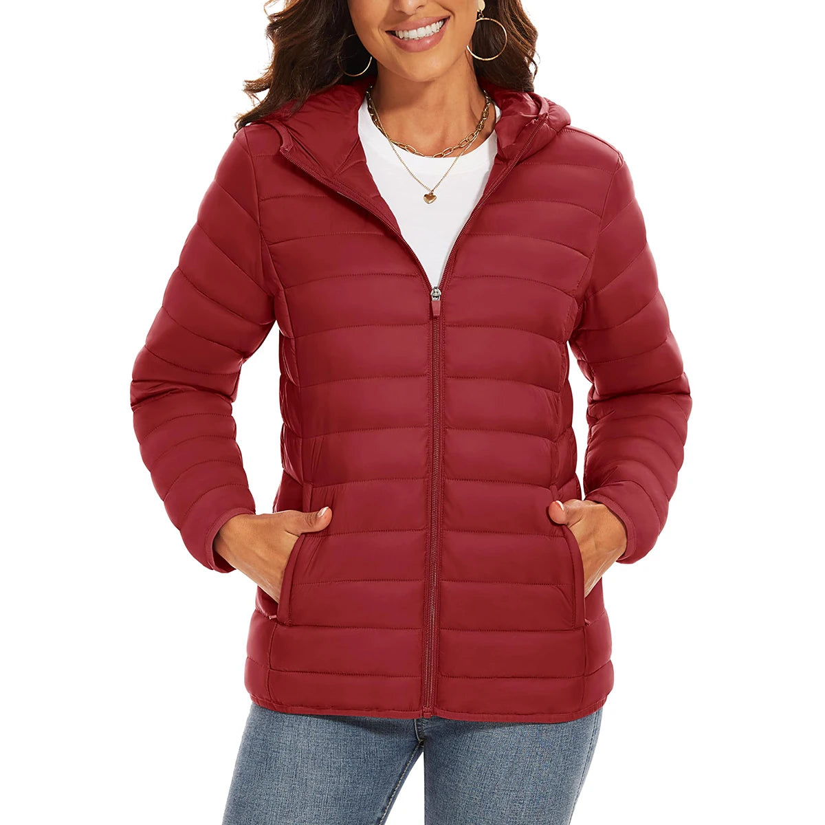Warm Puffer Jackets Hooded Womens Full Zip Multi-pockets Quilted Jacket Winter Waterproof Camping Down Coat Lightweight Parka The Clothing Company Sydney