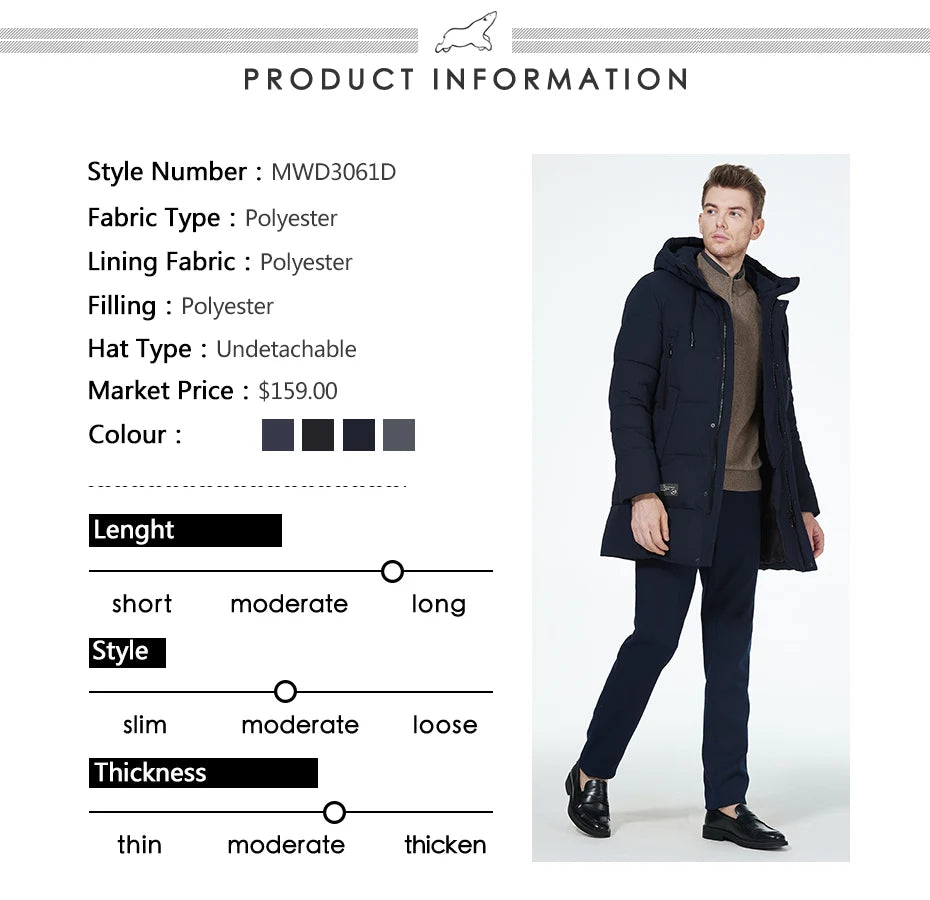 Men's winter jackets for men casual cotton coat mid-length Puffer Parkas - The Clothing Company Sydney