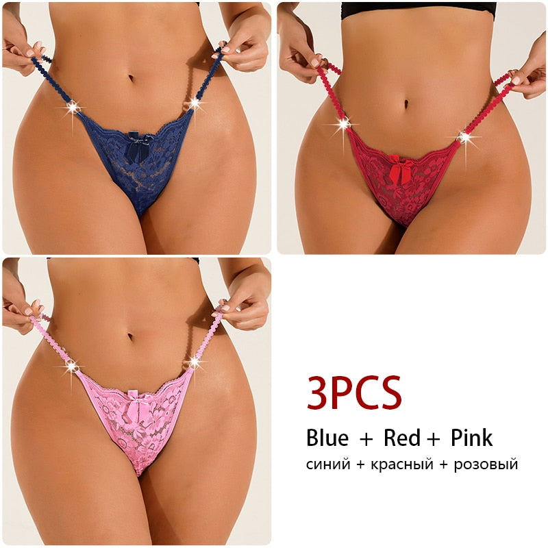 3 Pack Lace Thong Panties Women Perspective Underwear Low Waist Thin Strap Thongs Bow Ladies Briefs Lingerie Comfortable G-string The Clothing Company Sydney