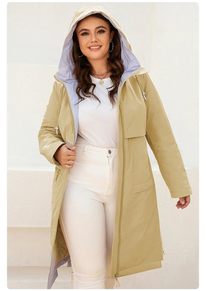 Women's jacket spring zipper long trench hooded outwear parka coat - The Clothing Company Sydney