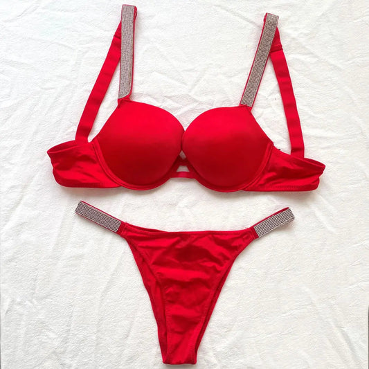 2 Piece Rhinestone Letter Seamless Bra Panties Backless Wireless Set Underwear Push Up Bra luxurious Women Lingerie Set The Clothing Company Sydney