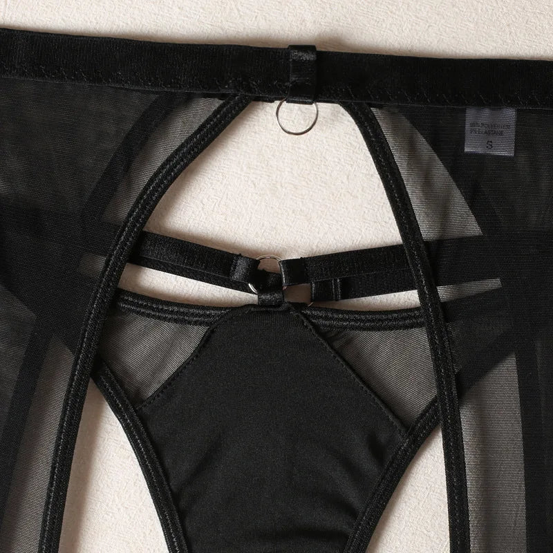 Lingerie Set Woman 3 Piece Vest Top Seamless Underwear Garter Belt Set Thong Black Intimate Exotic Set - The Clothing Company Sydney