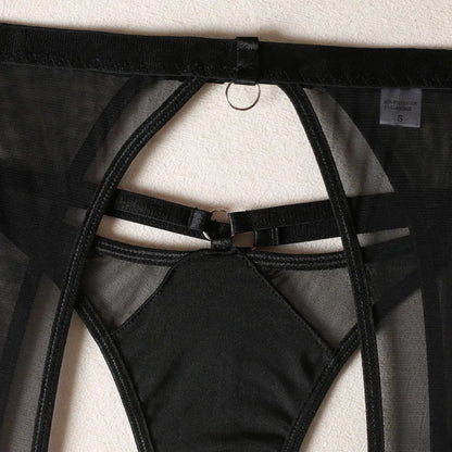 Lingerie Set Woman 3 Piece Vest Top Seamless Underwear Garter Belt Set Thong Black Intimate Exotic Set - The Clothing Company Sydney