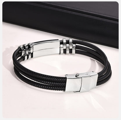 Custom Men's Bracelets, 11.5mm Laser Stainless Steel Bangle, Black Silicone Wristband Gift Jewellery The Clothing Company Sydney