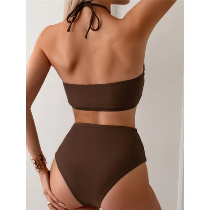 Halter Wrinkled High Neck High Waist Bikini Women Swimwear Two piece Bikini set Bather Bathing Suit Swimsuit The Clothing Company Sydney