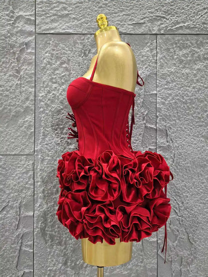 Red Color Women Halter Full Florals 2 Piece Bodycon Mini Bandage Nightclub Party Birthday Dress The Clothing Company Sydney