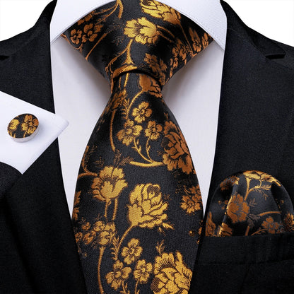 Luxury Black & Gold Paisley Silk Tie Set – Men's Necktie, Pocket Square & Cufflinks Gift The Clothing Company Sydney