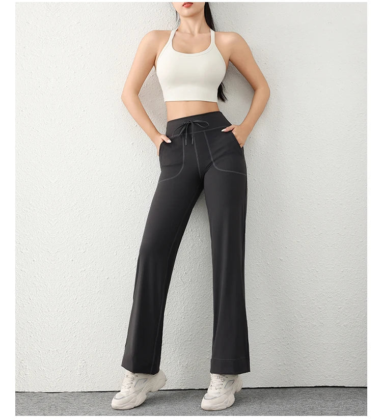 Women's Casual Loose Straight Running Sweatpants Wide Leg Drawstring Design With Side Pockets Leggings Yoga Pants The Clothing Company Sydney