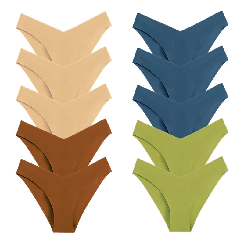 10 Pack Women's Seamless Panties V-Type Drop Waist Female Underwear Ice Silk Underpants Briefs The Clothing Company Sydney